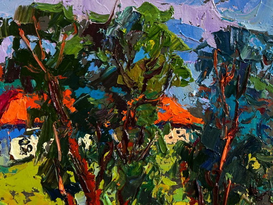 Image 1 of Original Oil Painting Evening River Landscape Fishing in the summer