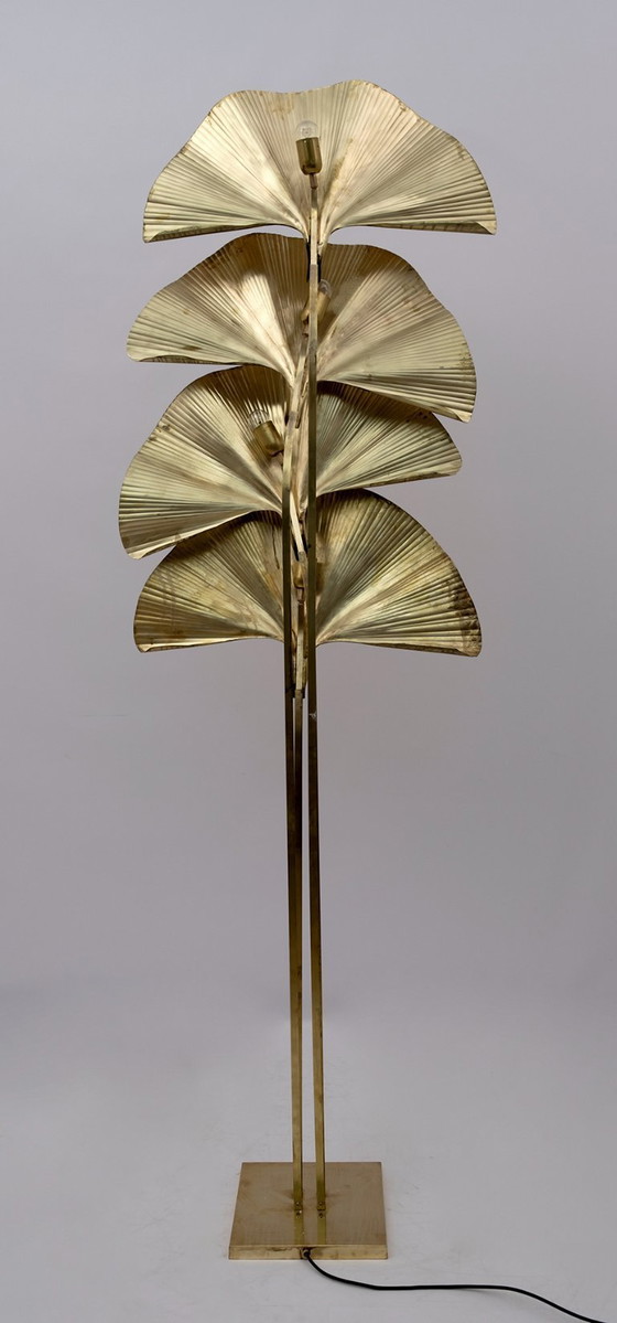 Image 1 of Tommaso Barbi Mid-Century Modern Italian Brass Floor Lamp "Ginkgo", 1970s