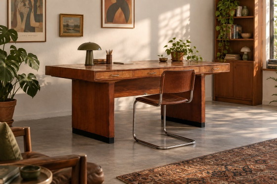 Vintage XL Desk | Clausen & Maerus | Eden | 1960s, Wood, Chrome, Brown (photo 14 of 14)