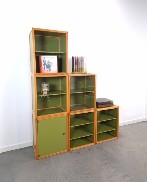 Design Flötotto Profilsystem Mobile modulare – 6 parti – Faggio verde, mobile LP, mobile 3 – high boards, Plastic, Glass