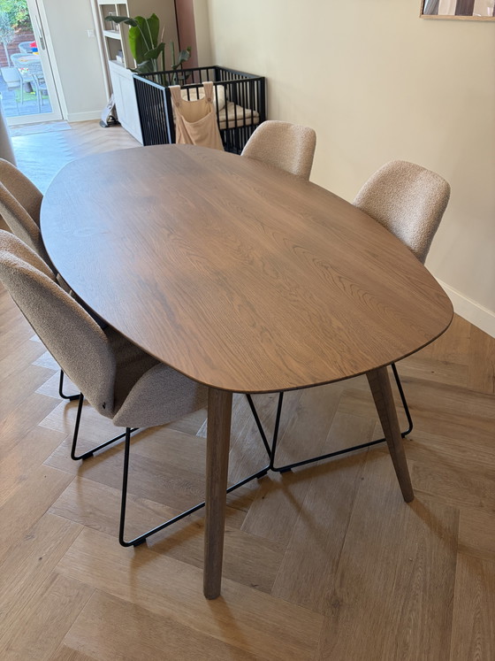 Image 1 of Tavolo da pranzo in legno marrone, sedia Hello, semi-ovale, 100x200