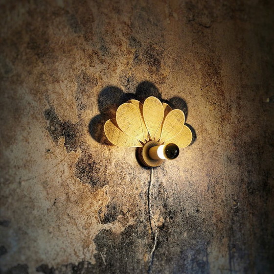 Image 1 of Art Deco wall light, 7 petals in rattan and fabric (customizable shade)