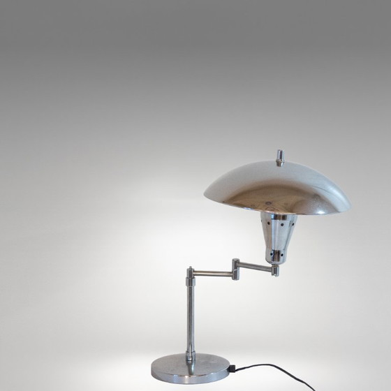 Image 1 of 1x Bauhaus Chromed Desk Lamp with Adjustable Lampshade, Italy 1950s