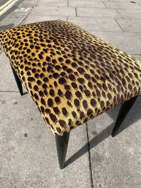 Image 1 of Paolo Buffa 1950s Italian Ebonized Stool In Jim Thompson Silk Cheetah Velvet Animal Midcentury Modern Restored And Upholstered