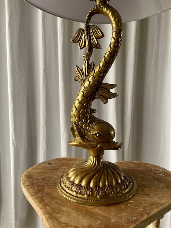 Image 1 of Delfinlampe aus vergoldeter Bronze im Stil Louis XV.