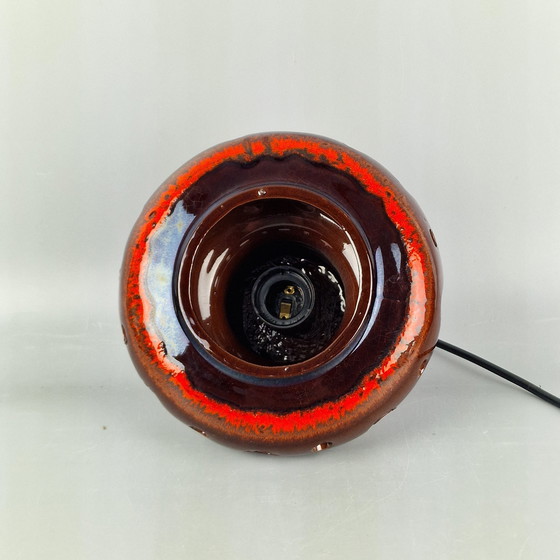 Image 1 of Vintage Herda rood / bruine hanglamp gemaakt van keramiek. Fat lava hanglamp. Diameter 20 cm. Retro lamp. UFO lamp.