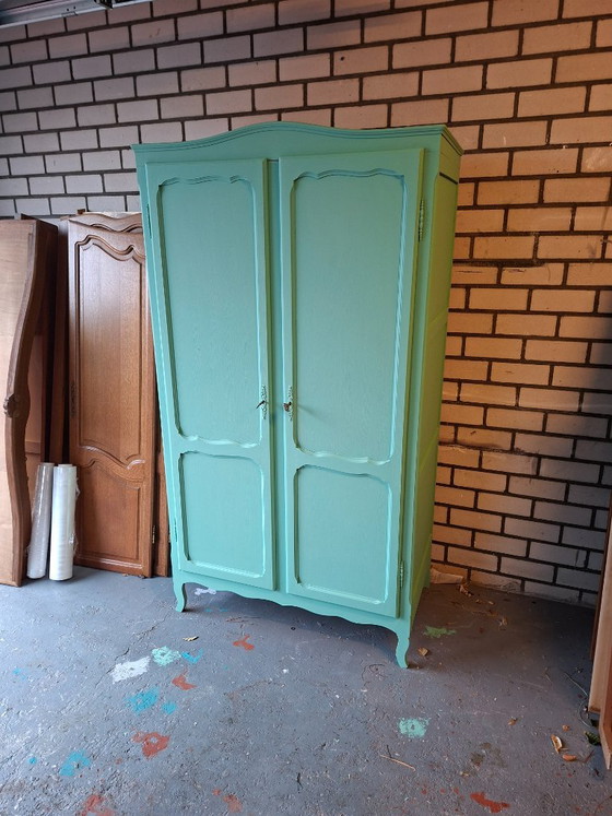 Mint green wardrobe with two doors, Wood, Vintage (photo 7 of 9)