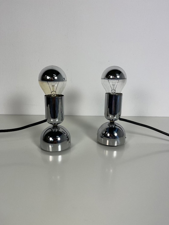 Image 1 of 2 lámparas de mesa/pared Pollux cromadas de Ingo Maurer para Design M, años 60.