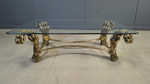 Table basse tulipe en laiton vintage, années 1970