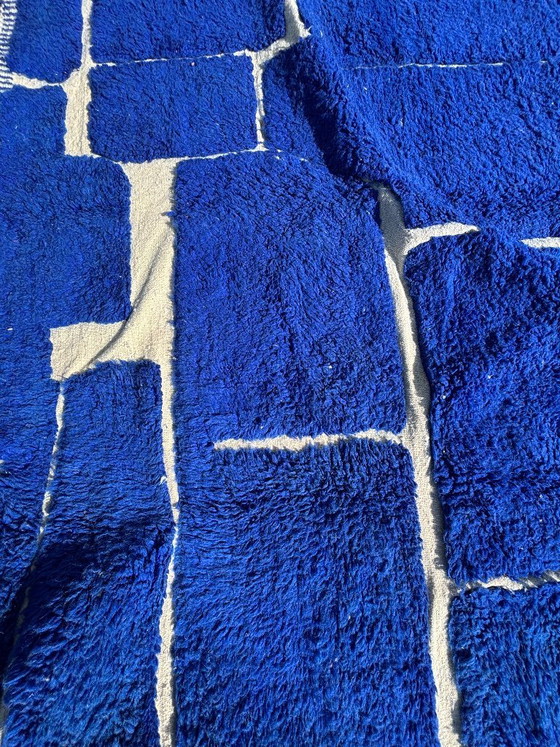 Image 1 of Marokkaans blauw Beni Mrirt tapijt 300x340 cm - Handgemaakt wollen tapijt, blauw geometrisch vloerkleed