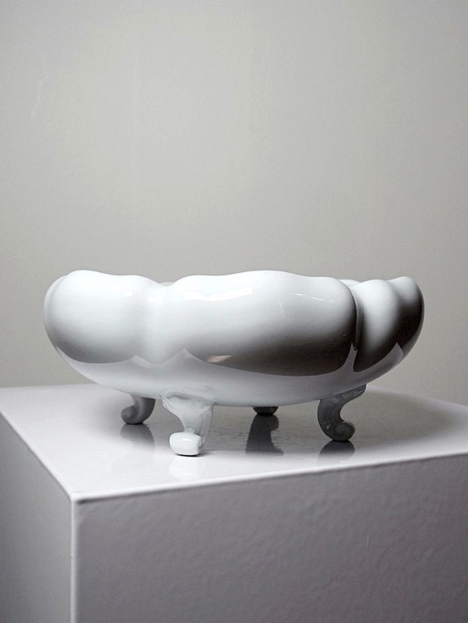 Petite coupe à fruits/oeufs vide poche quadripode porcelaine de Limoges blanche