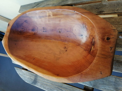 Bol ovale en bois d'olivier des années 1950, 48x24 cm