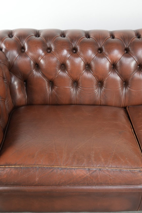 Image 1 of Vintage Brown Cowhide Leather English Chesterfield 2.5-Seater Sofa