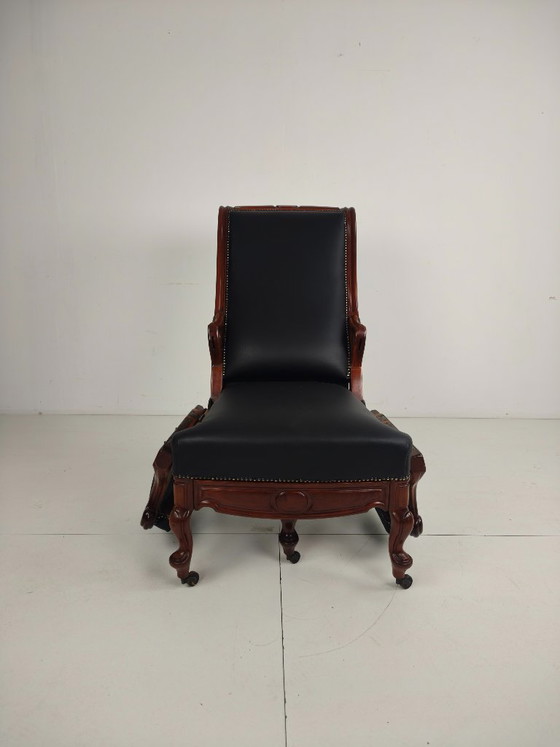 Antiker Bibliotheksstuhl aus dem 19. Jahrhundert von Horrix – Schwarzes Leder – Verstellbarer relaxsessel (photo 7 of 19)