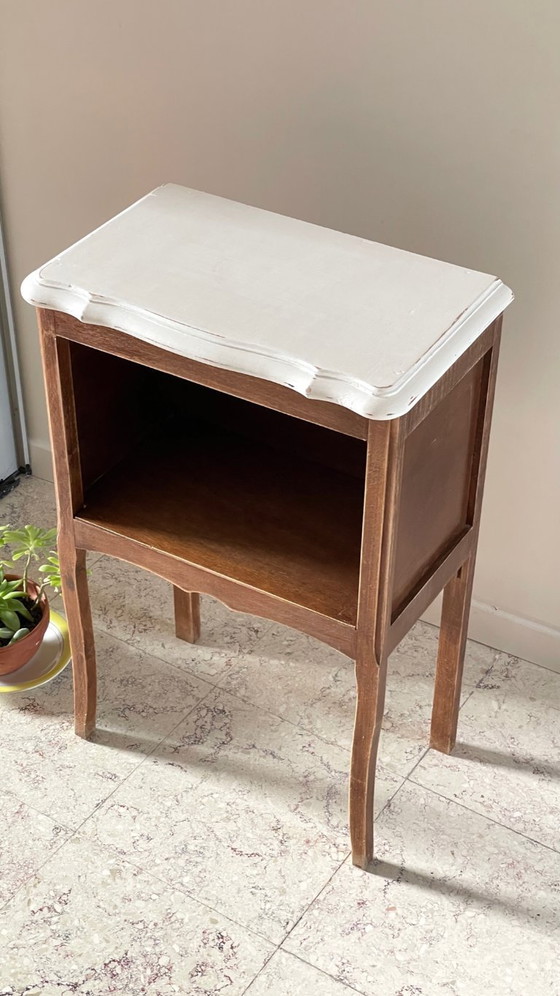 Image 1 of Vintage Wood and White Bedside Table