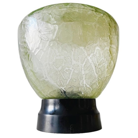 Image 1 of Antieke Art Deco Plafondlamp Groen Craquelé Glas plafonnière 1920's