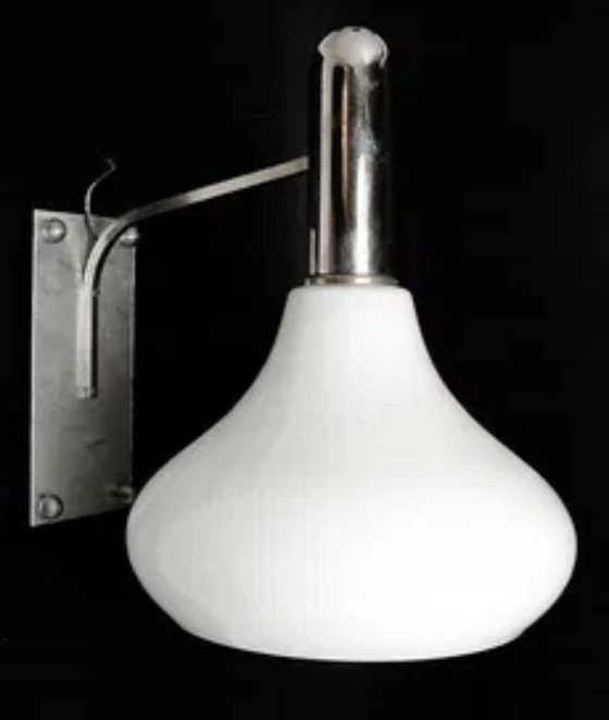 Postmoderne wandlamp, Polen, jaren 70, Wandlampen, Glas, Metaal, Zilver (foto 7 van 7)