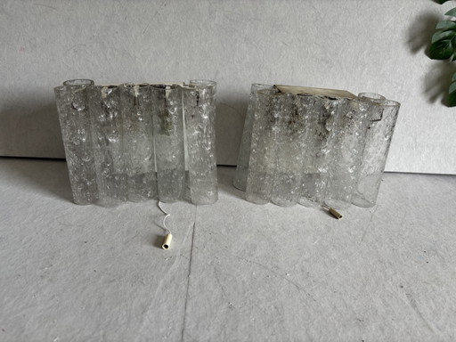 Vintage set Doria Leuchten wandlamp ijsglas tubes jaren 60