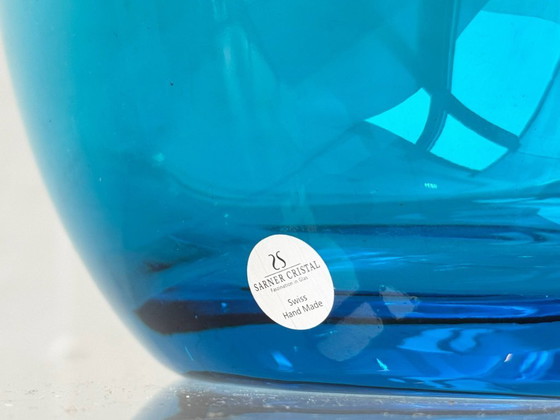 Image 1 of Sarner Cristal glass vase, blue tinted studio glass, Switzerland 1970s