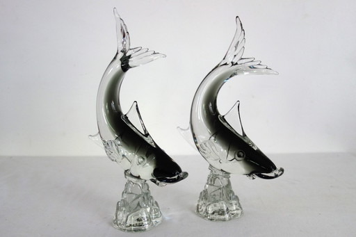 2 grands poissons en verre soufflé de Murano G. Campanella, Italie, 1960s