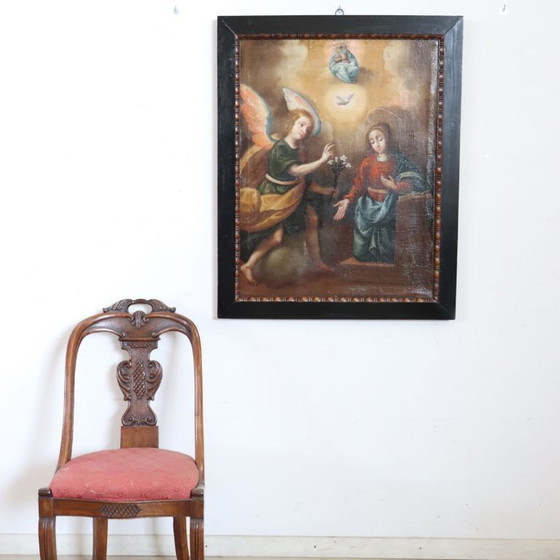 Image 1 of La Anunciación, Italia, siglo XVII, pintura al óleo antigua sobre lienzo.