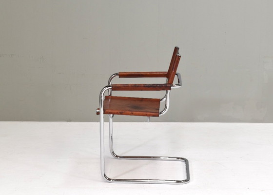 Image 1 of Chaise Mart Stam S34 en chrome et cuir selle par Fasem – années 1970