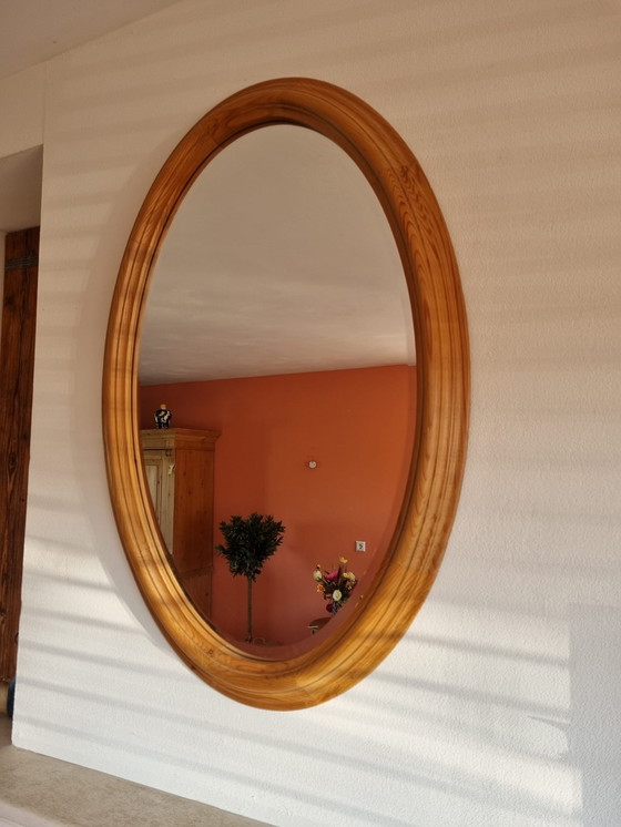 Image 1 of Tanned Pine Mirror Oval Vintage
