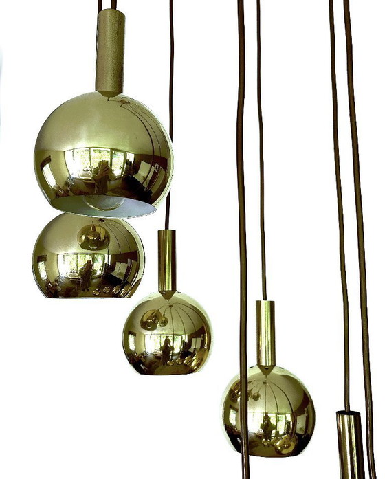 Image 1 of Lampada a sospensione vintage in ottone a cascata in stile spaziale