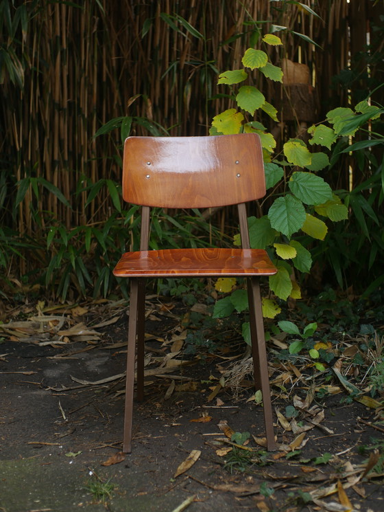 Image 1 of 4X Marko Kwartet 60S Vintage Stoelen - Pagholz (Met Hars Bekleed Hout) - Bruin Frame