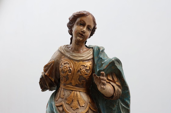 Image 1 of Statua religiosa francese del XVIII secolo raffigurante la Vergine Maria su una nuvola