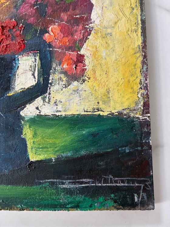 Image 1 of Small acrylic painting with palette knife, bouquet of flowers