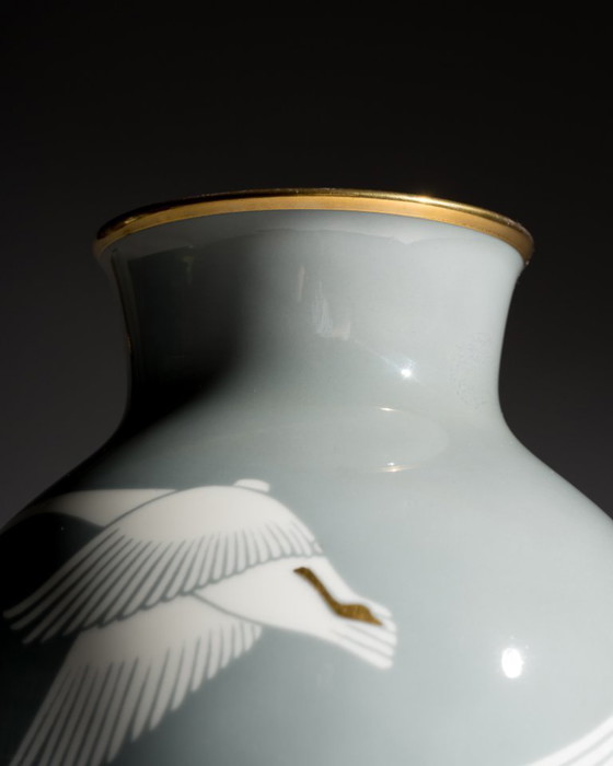 Image 1 of Rosenthal Germania "Cigni volanti" Vaso in porcellana lucida con dettagli in oro Selb 1951