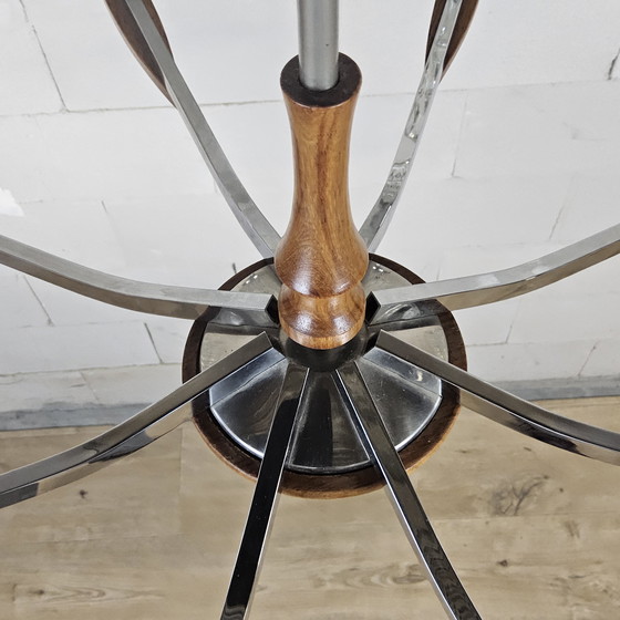 Image 1 of Lampadario d'epoca (anni '60) (8 bracci) cromo/legno (design metà secolo) Lampada a sospensione