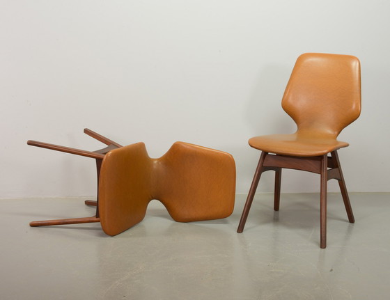 Image 1 of Set di 2 sedie da pranzo in stile Webe vintage di design olandese color caramello, anni '60