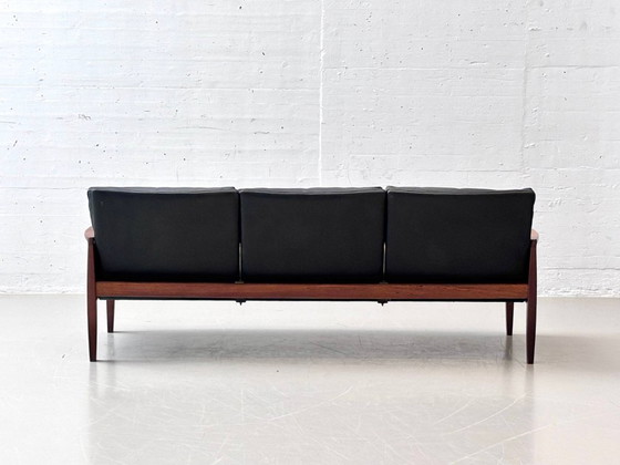 Image 1 of Canapé de style mid-century en palissandre et cuir de vachette noir, signé Hans Olsen pour Vatne Møbler, 1960