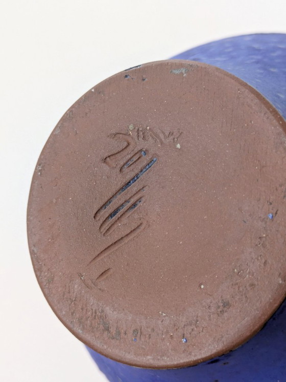 Image 1 of Jarrón con asa de mediados de siglo de Heyne Keramik, lava grasa azul ultramar Klein, Alemania Occidental, década de 1960