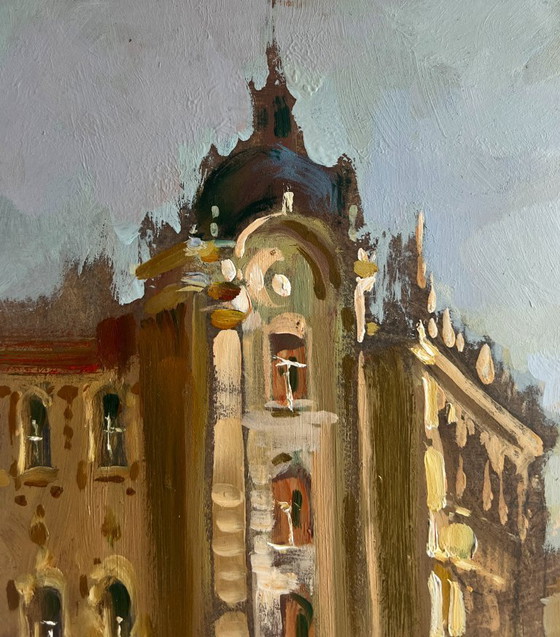 Image 1 of Original Oil Painting Gloomy City Landscape A quiet corner of the old town