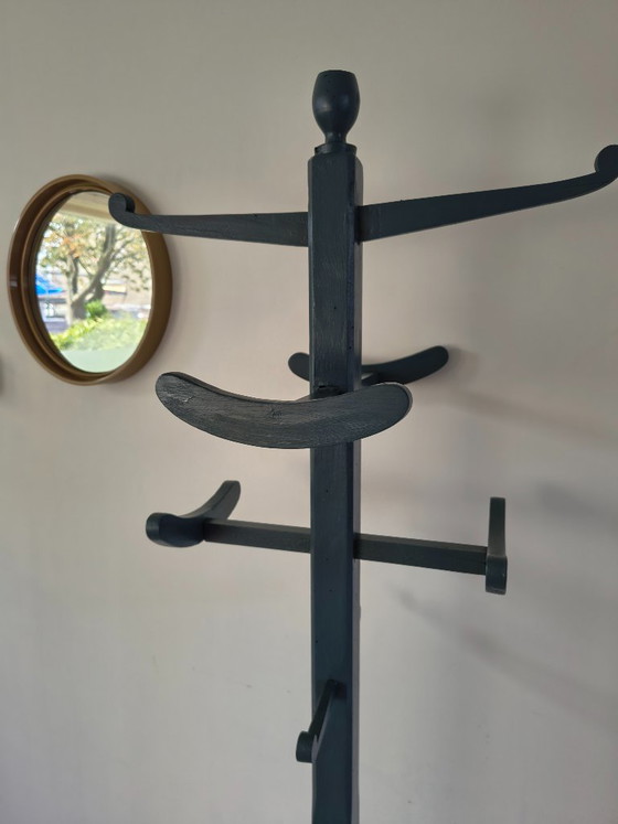 Vintage Wooden Standing Coat Rack – Petrol Blue (photo 3 of 6)