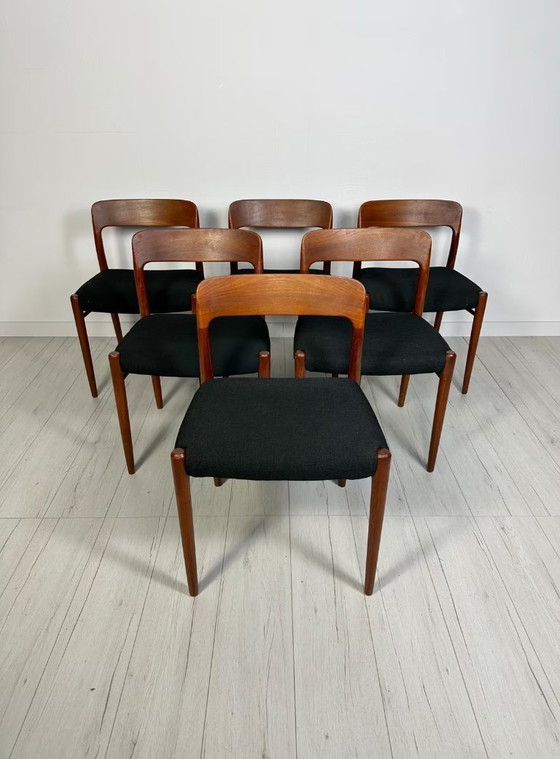Image 1 of 6x Vintage Danish Teak Niels O. Møller Dining Chairs No. 75 50s