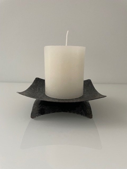 Tough Brutalist Design Candlestick - Patinated Iron with Character