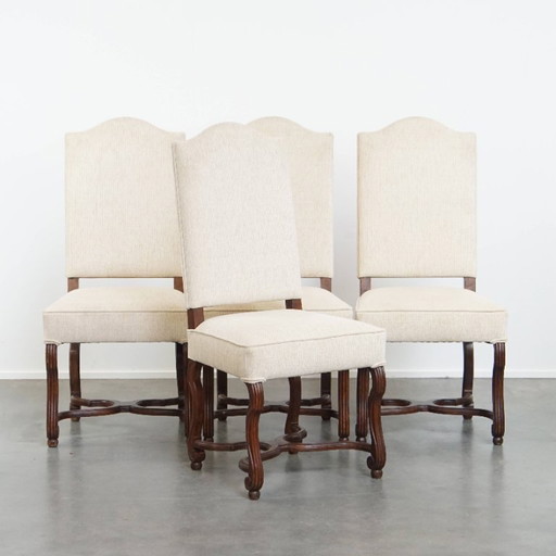 4x Antique dining chair with wooden frame and beige upholstery