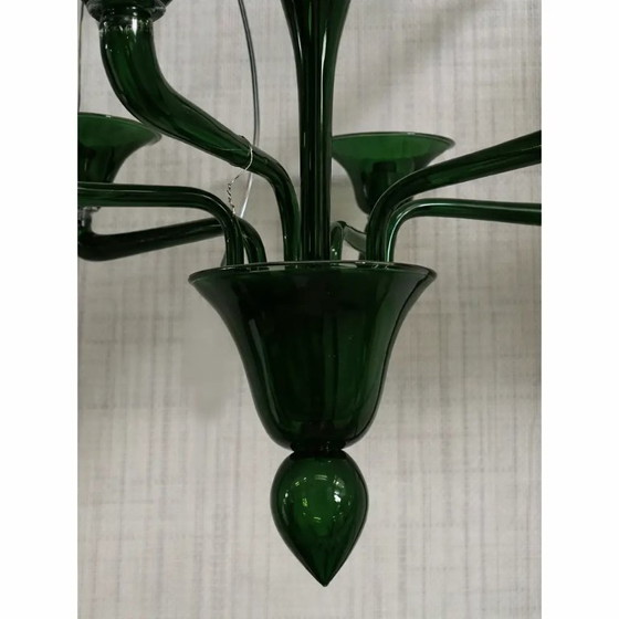 Image 1 of Moderner Murano-Glas-Kronleuchter im Art-déco-Stil, dekoriert in durchscheinendem Dunkelgrün