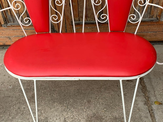 White Metal & Red Leatherette Garden Set, 1968, Set of 4, Mid Century Modern (photo 9 of 9)