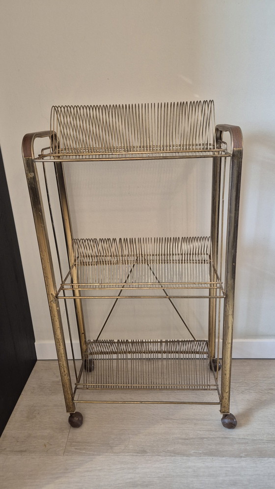 Image 1 of Bellissimo porta dischi vintage in stile Mid-Century Modern con ruote