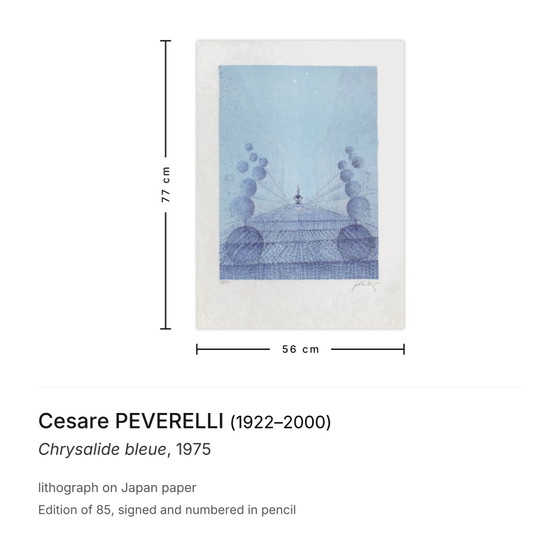 Image 1 of Cesare PEVERELLI Chrysalide bleue Lithographie signée 1975