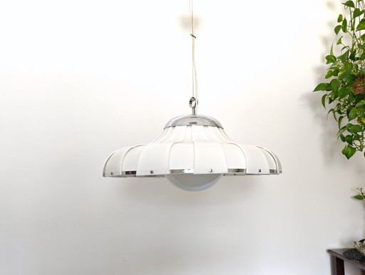 Vintage XL Meblo Pendant Light / Rare Meblo Guzzini Ceiling Light / White Acrylic Light/ Mcm Lightning / Big Hanging Light 