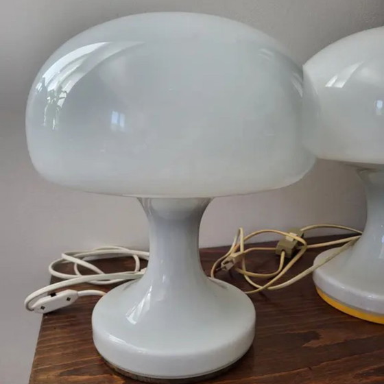 Image 1 of Pair of White “Mushroom” Table Lamps for Jihlava, Czechoslovakia, 1970s