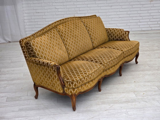 Image 1 of 1950s, Danish 3-seater sofa, furniture velour, carved ash wood.