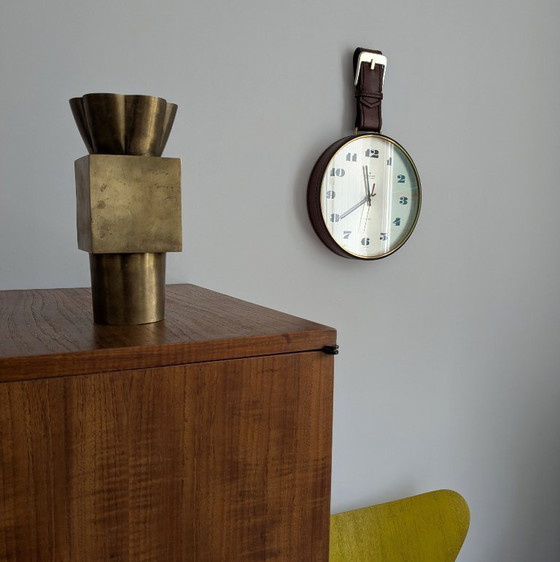Image 1 of Junghans ATO-MAT clock, brass, leather frame, 1960s design