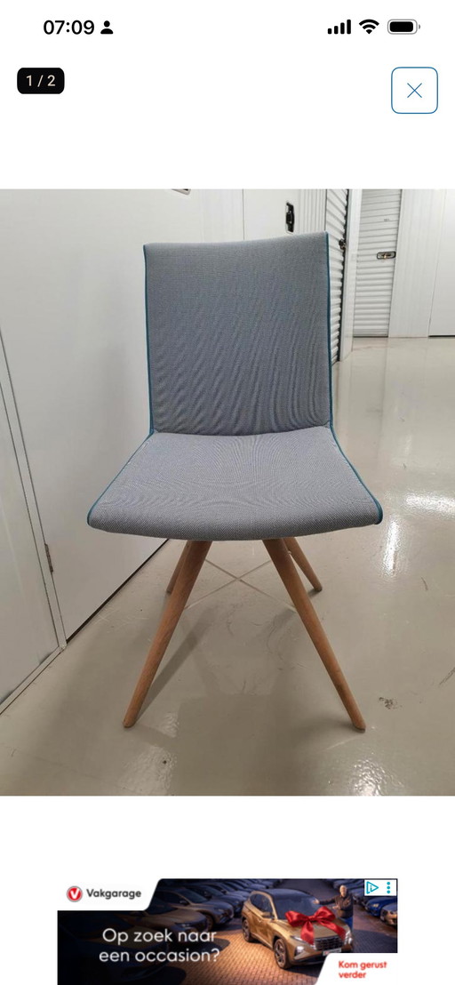 6 Eetkamerstoelen Bert Plantagie Joni Wood leer con piedra azul